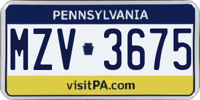 PA license plate MZV3675