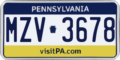 PA license plate MZV3678