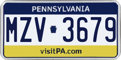 PA license plate MZV3679