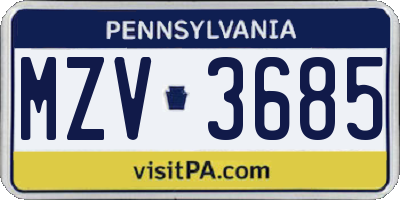 PA license plate MZV3685