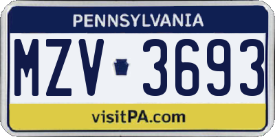 PA license plate MZV3693