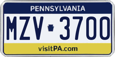 PA license plate MZV3700
