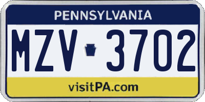 PA license plate MZV3702