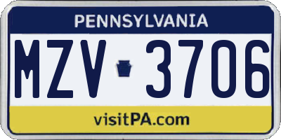 PA license plate MZV3706