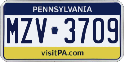 PA license plate MZV3709