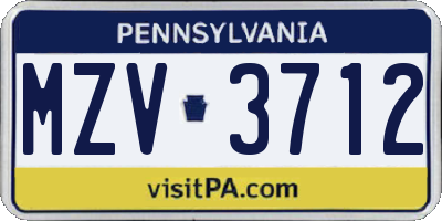 PA license plate MZV3712
