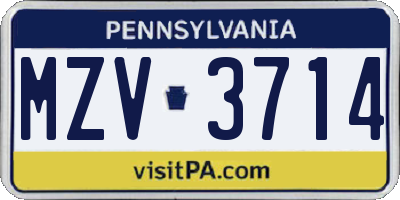 PA license plate MZV3714
