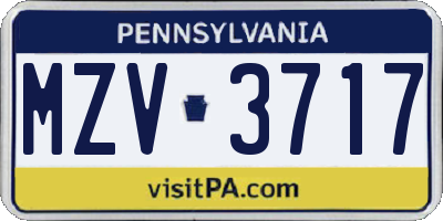 PA license plate MZV3717