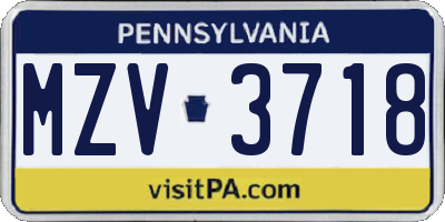 PA license plate MZV3718