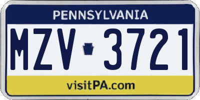 PA license plate MZV3721
