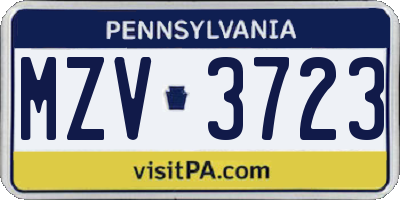 PA license plate MZV3723