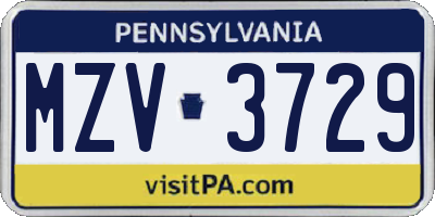 PA license plate MZV3729