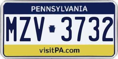 PA license plate MZV3732