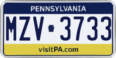 PA license plate MZV3733