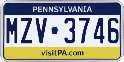 PA license plate MZV3746