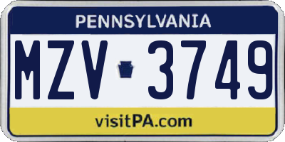 PA license plate MZV3749