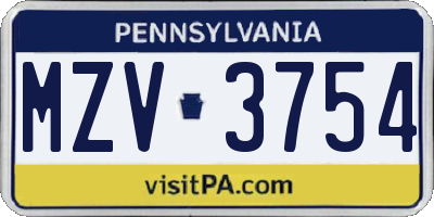 PA license plate MZV3754