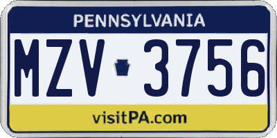 PA license plate MZV3756