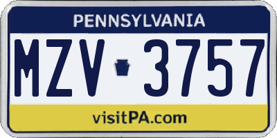 PA license plate MZV3757