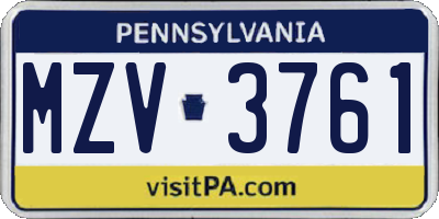 PA license plate MZV3761