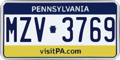 PA license plate MZV3769