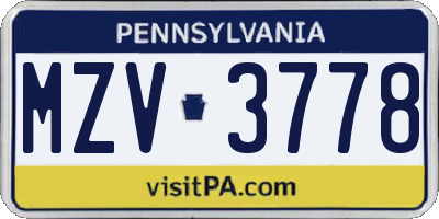 PA license plate MZV3778