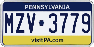 PA license plate MZV3779