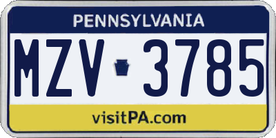 PA license plate MZV3785