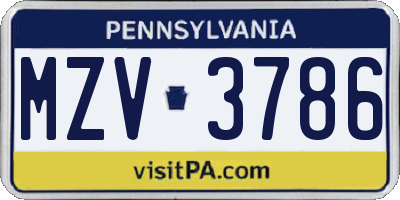 PA license plate MZV3786
