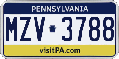 PA license plate MZV3788