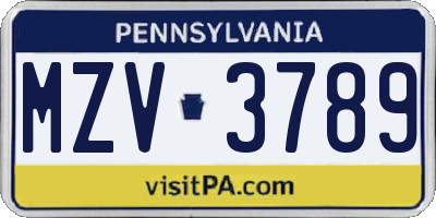 PA license plate MZV3789