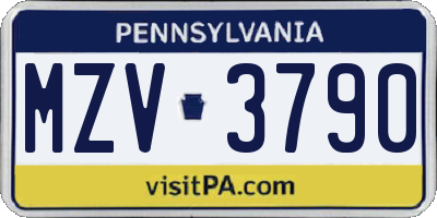 PA license plate MZV3790