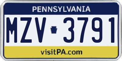 PA license plate MZV3791