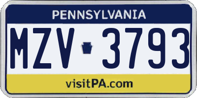 PA license plate MZV3793