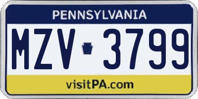 PA license plate MZV3799