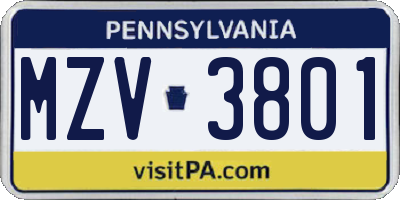 PA license plate MZV3801