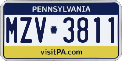 PA license plate MZV3811