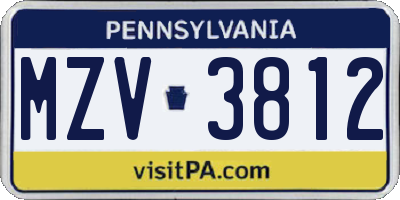 PA license plate MZV3812