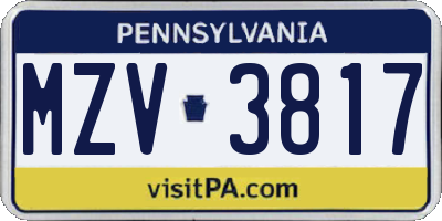 PA license plate MZV3817