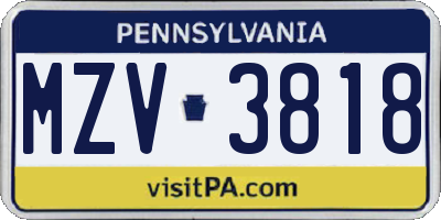 PA license plate MZV3818