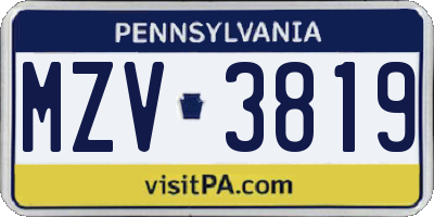 PA license plate MZV3819