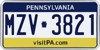PA license plate MZV3821