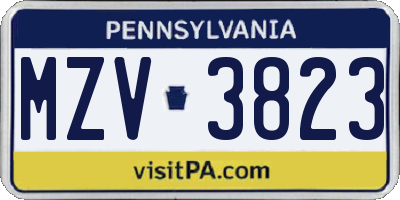 PA license plate MZV3823