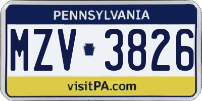 PA license plate MZV3826