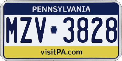 PA license plate MZV3828