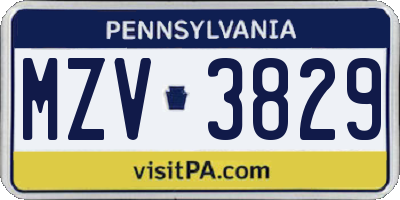 PA license plate MZV3829