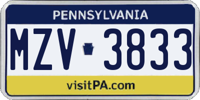 PA license plate MZV3833