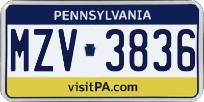 PA license plate MZV3836