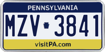 PA license plate MZV3841
