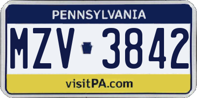 PA license plate MZV3842